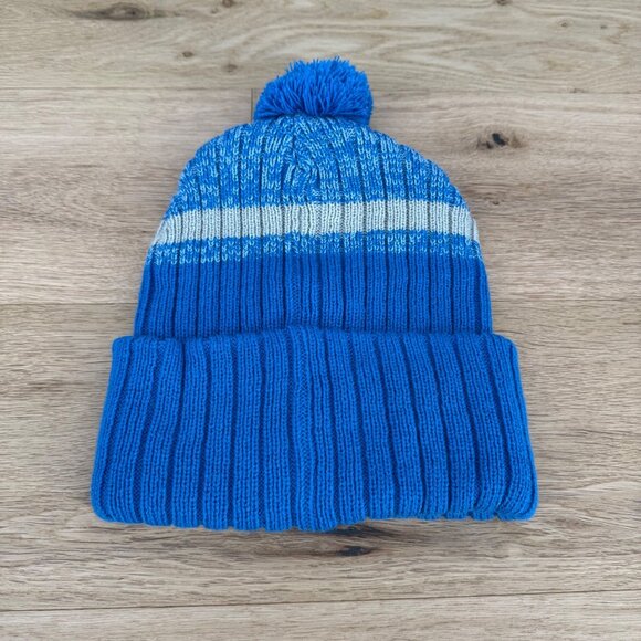 NFL Detroit Lions Knit Beanie Pom Hat OSFA Blue Football Winter Logo Warm EUC - Picture 2 of 8